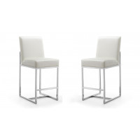 Manhattan Comfort 2-CS003-PW Element 37.2 in. Pearl White and Polished Chrome Stainless Steel Counter Height Bar Stool (Set of 2)
